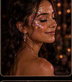 Convidada com glitter no rosto