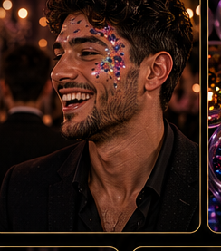 Convidado com glitter no rosto