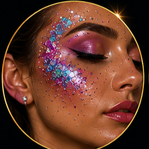 Glitters coloridos aplicados no rosto