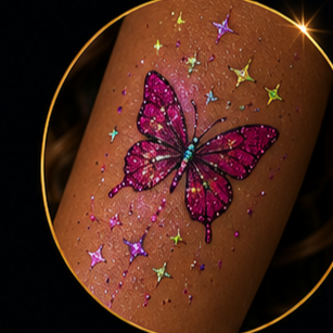 Tattoo de glitter em formato de borboleta